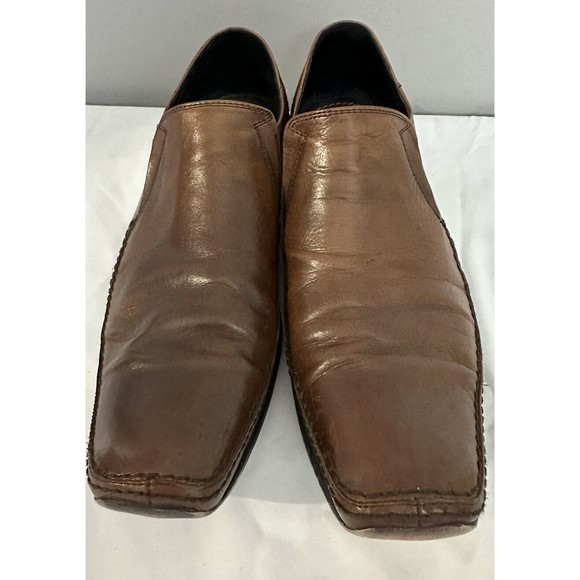 Robert Wayne Mens Dress Shoes Brown Leather Slip On Square Toe Sz 10 US Loafers - Picture 1 of 8